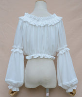 Long Lantern Sleeve Chiffon Top Plus Size Crop Top Chiffon Blouse for Women