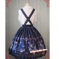 Sweet Female Chiffon Suspender Skirt Alice Wonderland Series Printed Midi Skirt by Strawberry Witch