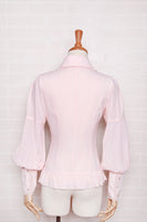 Sweet Girl's Chiffon Blouse Pink Long Puff Sleeve Women's Shirt with Ruffles