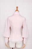 Sweet Girl's Chiffon Blouse Pink Long Puff Sleeve Women's Shirt with Ruffles