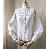 2019 Sweet Women's Lolita Blouse Ruffled Pink Vintage Long Lantern Sleeve Button Down Shirt