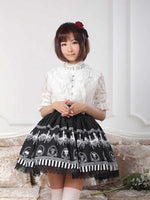 Black Chandelier Printed Fairy Tale Themed Lady's Pleated Lolita Skirt