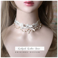 Sweet Lolita Chocker Necklace Cute Bowknot Chocker with Beaded Chain