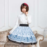 Sweet Mori Girl Light Sky Blue Music Note Printed Short Skirt for Summer