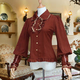 Vintage Women's Chiffon Blouse Long Lantern Sleeve Button Down Shirt 6 Colors