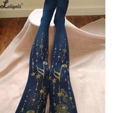 Jumping Note ~ Sweet Melody Printed Lolita Pantyhose Gold Stamped Patterned Tights