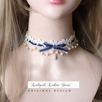 Sweet Lolita Chocker Necklace Cute Bowknot Chocker with Beaded Chain