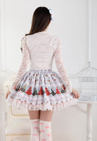 Original Design Sweet Light Blue Christmas Tree and Star Printed Girl's Lolita Pleated Skirt with Lace Trimming