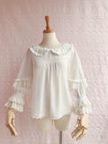 Sweet Women's Loose Chiffon Top Peter Pan Collar Lantern Sleeve Blouse