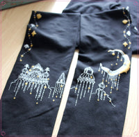 Beautiful Castle of Starry Night Patterned Tights Women's 80D Pantyhose