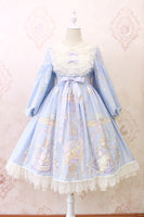Sweet Long Lantern Sleeve Midi Dress ~ Angel's Book Printed Empire Waist Dress by Alice Girl ~ Pre-order