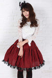 Sweet Red Short Harajuku Skirt Pleated Plaid A line Knee Length Skirt for Women