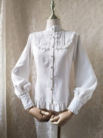 2019 Sweet Women's Lolita Blouse Ruffled Pink Vintage Long Lantern Sleeve Button Down Shirt