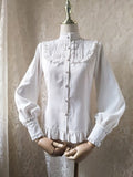 2019 Sweet Women's Lolita Blouse Ruffled Pink Vintage Long Lantern Sleeve Button Down Shirt