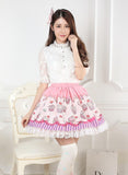 Sweet Pink Macarons and Cake Printed Lolita Lace Short Skirt for Girl