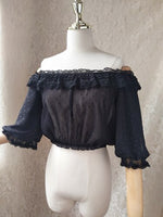 Sweet Women's Off the Shoulder Crop Top Bishop Sleeve Dotted Sheer Chiffon Blouse for Summer