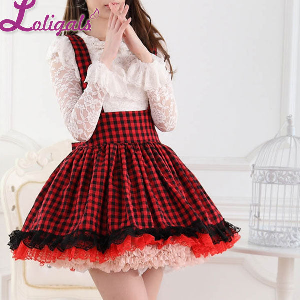 Sweet Japanese Style Super Adorable Red and Black Plaid Pleated