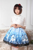 Sweet Deep Blue Star and Pegasus Printed Pleated Lolita Skirt for Lady