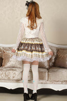Lolita Sweet Hobbyhorse Printed Khaki Short Lolita Skirt with Lace Trimming