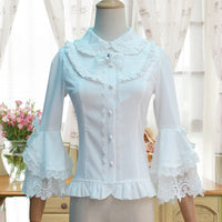Victorian Lolita White/Black Blouse Women's Lace Long Flare Sleeve Lolita Shirt