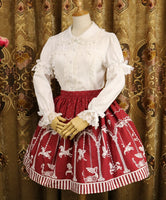 Ladies Short Sleeve Chiffon Blouse White/Black Lolita Button Down Shirt with Detachable Sleeves
