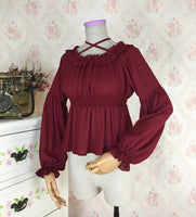 Sweet Long Lantern Sleeve Chiffon Blouse Autumn Women's Off the Shoulder Top