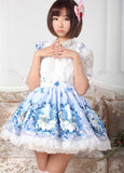 Sweet Light Sky Blue Star and Flying Horse Printed Pleated A line Lolita Skirt with Lace Trimming