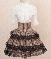 Sweet Layered Princess Striped Short Kawaii Pleated Lolita Skirt for Girl with Lace up Back