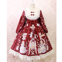 Sweet Long Lantern Sleeve Midi Dress ~ Angel's Book Printed Empire Waist Dress by Alice Girl ~ Pre-order