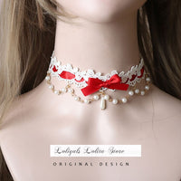 Sweet Lolita Chocker Necklace Cute Bowknot Chocker with Beaded Chain