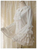 Vintage Thick Women's Cream Chiffon Blouse with Gorgeous Lace Flare Sleeve by Yiliya