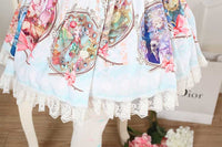 Light Sky Blue Sweet Zodiac Sign Printed Girl's Lovely Pleated Short Lolita Skirt with Lace Trimming