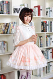 Sweet Short Skirt Pink Lilyand Butterfly Printed Lady's Lolita Skirt with Lace Trimming