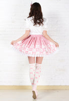 Lolita Sweet Pink Princess Alice Chess Grid Printed Girl's Pleated Lolita Skirt with Chain