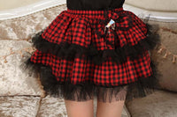 Academic Red Double Layered Tutu Skirt Punk Plaid Mini Skirt for Women