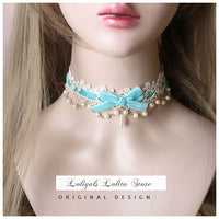 Sweet Lolita Chocker Necklace Cute Bowknot Chocker with Beaded Chain