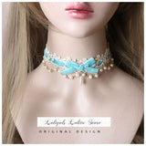 Sweet Lolita Chocker Necklace Cute Bowknot Chocker with Beaded Chain