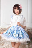Sweet Light Sky Blue Star and Flying Horse Printed Pleated A line Lolita Skirt with Lace Trimming