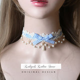 Sweet Lolita Chocker Necklace Cute Bowknot Chocker with Beaded Chain