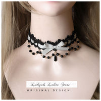 Sweet Lolita Chocker Necklace Cute Bowknot Chocker with Beaded Chain