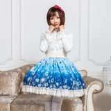 Sweet Snowflake and Flower Printed Short Skirt for Summer Cute Mori Girl Skirt