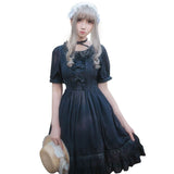 Sweet Short Sleeve Lolita Dress Jacquard Casual White/Black Plaid Dress for Summer