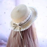 Mori Girl Sweet Lolita Sunhat Plaid Straw Caps Beautiful Sun Hat