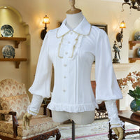 Vintage Women's Chiffon Blouse Long Lantern Sleeve Button Down Shirt 6 Colors