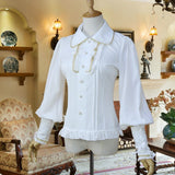 Vintage Women's Chiffon Blouse Long Lantern Sleeve Button Down Shirt 6 Colors