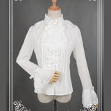 White/Black Chiffon Blouse Long Flare Sleeve Lace Ruffled Blouse/Shirt for Women