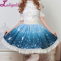 The Spirit of Night Sweet Lolita Floral and Angel Printed Pleated Lace Skirt with Ruffles
