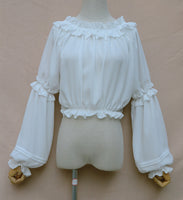 Long Lantern Sleeve Chiffon Top Plus Size Crop Top Chiffon Blouse for Women