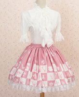 Lolita Sweet Pink Princess Alice Chess Grid Printed Girl's Pleated Lolita Skirt with Chain