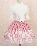 Lolita Sweet Pink Princess Alice Chess Grid Printed Girl's Pleated Lolita Skirt with Chain